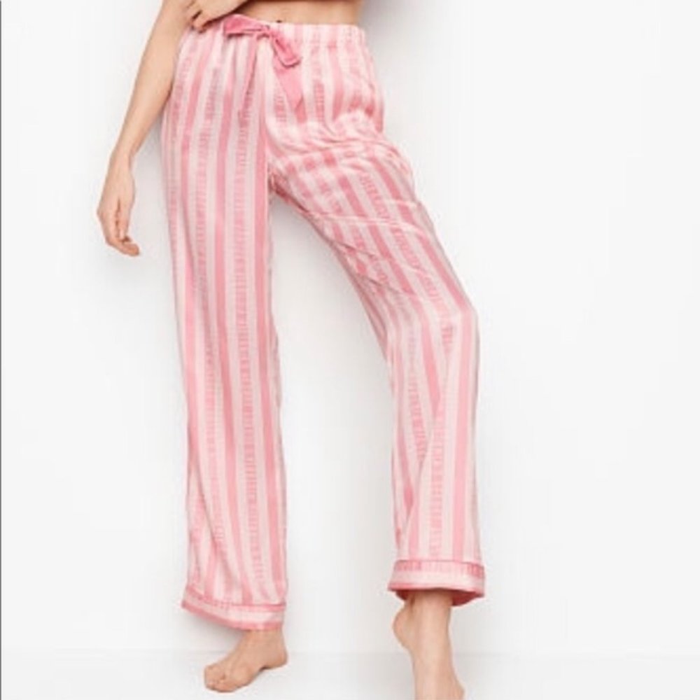 VICTORIA'S SECRET SATIN LOUNGE PINK STRIPED PAJAMA PANT